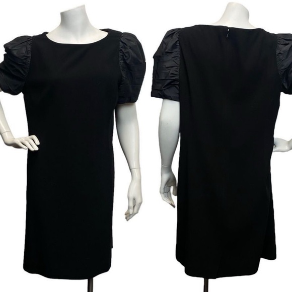Rickie Freeman Teri John 14 Black w/ Gray Puffy Short Sleeve Retro Mini Dress